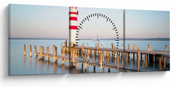 Tablou cu far la răsărit de soare (cu ceas) (90x30 cm)