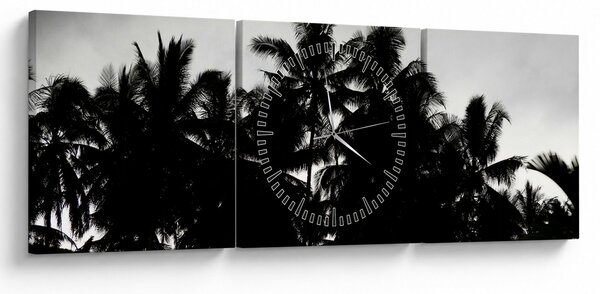 Tablou alb negru - palmieri (cu ceas) (90x30 cm)