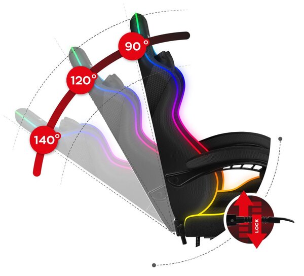 Fotoliu gaming Fusion 4.7 (negru + multicolor) (cu iluminat LED). 1087479