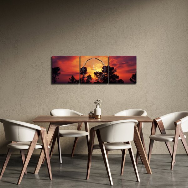 Tablou apus de soare (cu ceas) (90x30 cm)