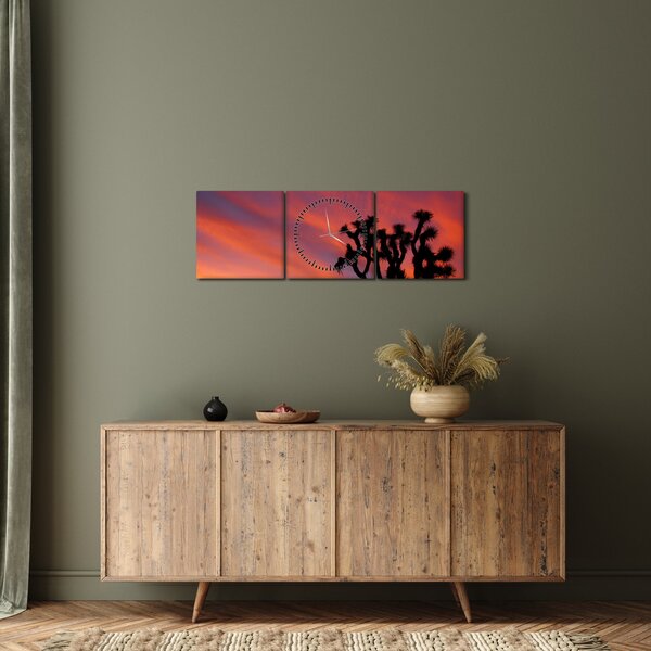 Tablou apus de soare deasupra siluetei unui copac (cu ceas) (90x30 cm)