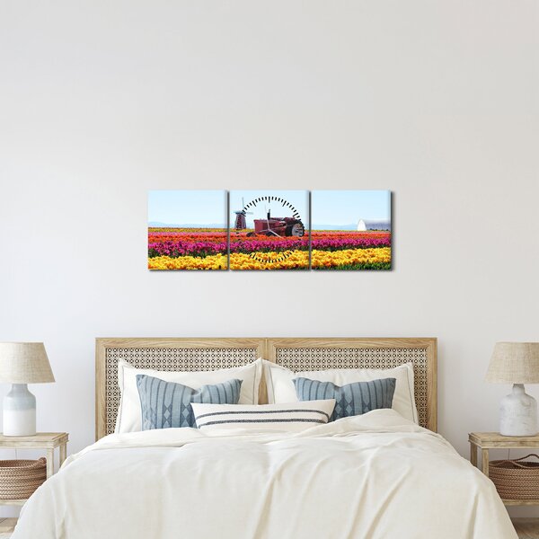Tablou cu farma de lalele (cu ceas) (90x30 cm)