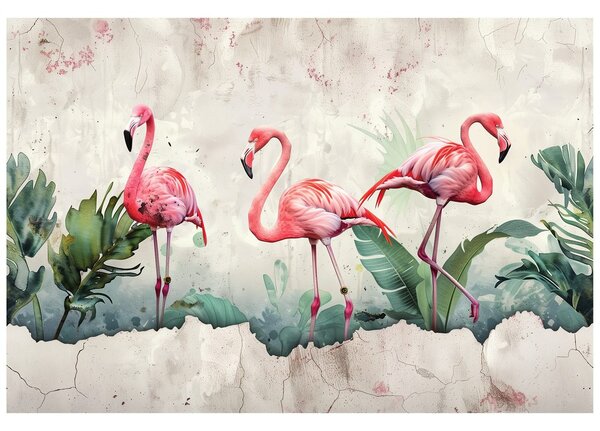 Tapet flamingo cu atingere vintage