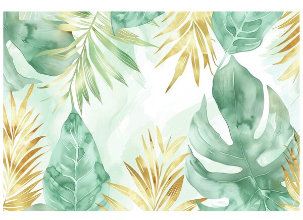 Tapet frunze pastelate verde-aurie