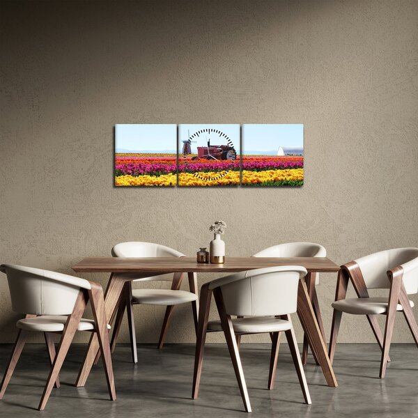 Tablou cu farma de lalele (cu ceas) (90x30 cm)