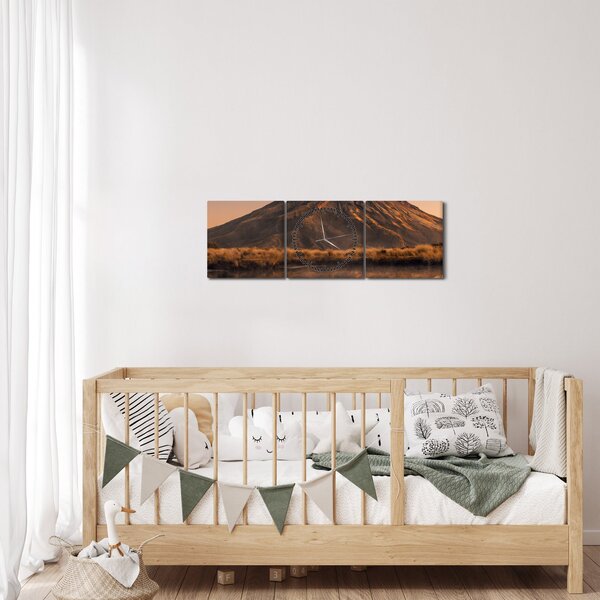 Tablou oglindirea muntelui Taranaki, Noua Zeelanda (cu ceas) (90x30 cm)