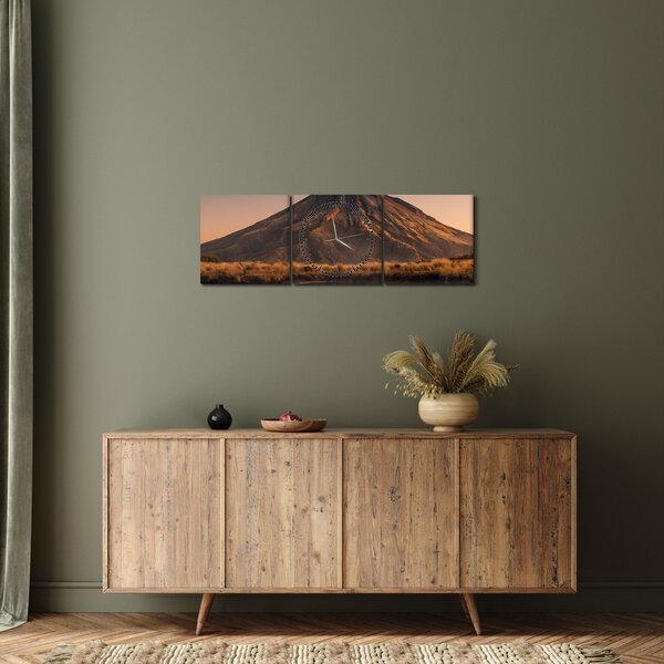 Tablou oglindirea muntelui Taranaki, Noua Zeelanda (cu ceas) (90x30 cm)