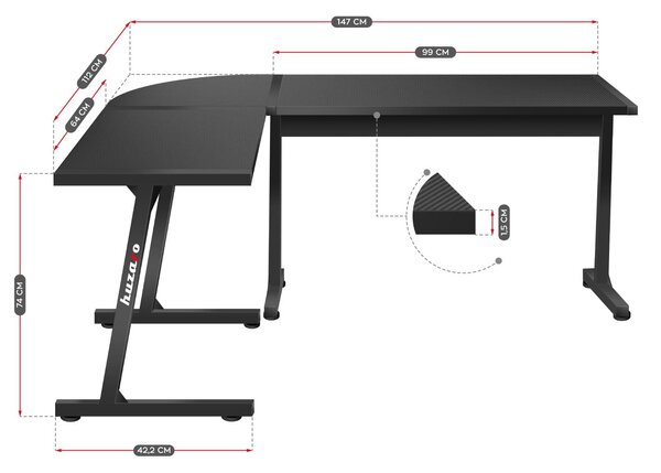 Masă PC de colț Hyperion 6.0 (negru). 1087513