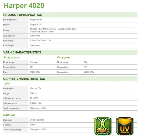 Gazon Iarba Artificiala,Model Premium Terasa Balcon Loc de joaca, Model Harper 40 mm inaltime fir, Verde Natural Verde, 200 x 200