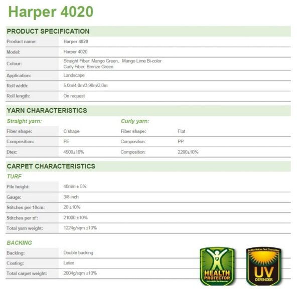 Gazon Iarba Artificiala,Model Premium Terasa Balcon Loc de joaca, Model Harper 40 mm inaltime fir, Verde Natural Verde, 200 x 400