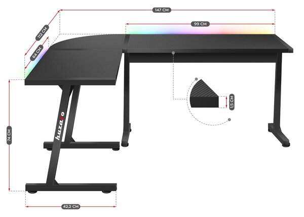 Masă PC de colț Hyperion 6.0 (negru + multicolor) (cu iluminat LED). 1087515