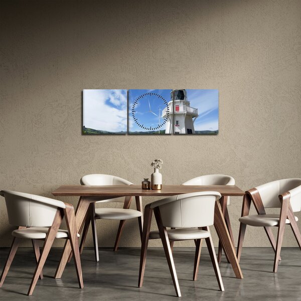 Tablou cu farurile Akaroa, Nooua Zeelanda (cu ceas) (90x30 cm)